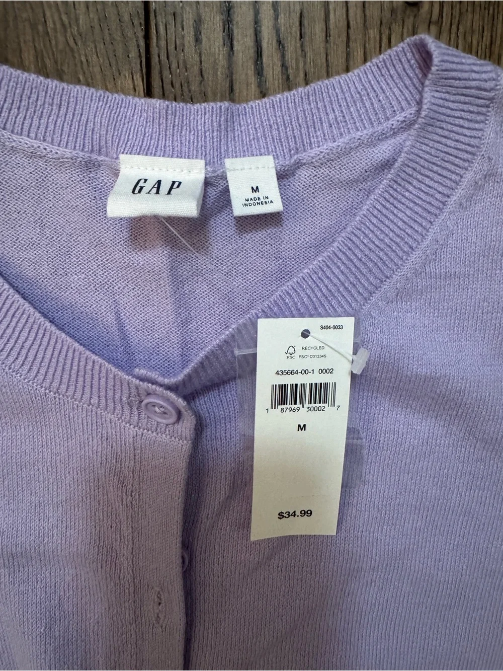 GAP Lavender Crewneck Button-Front Cardigan - Picture 2 of 3